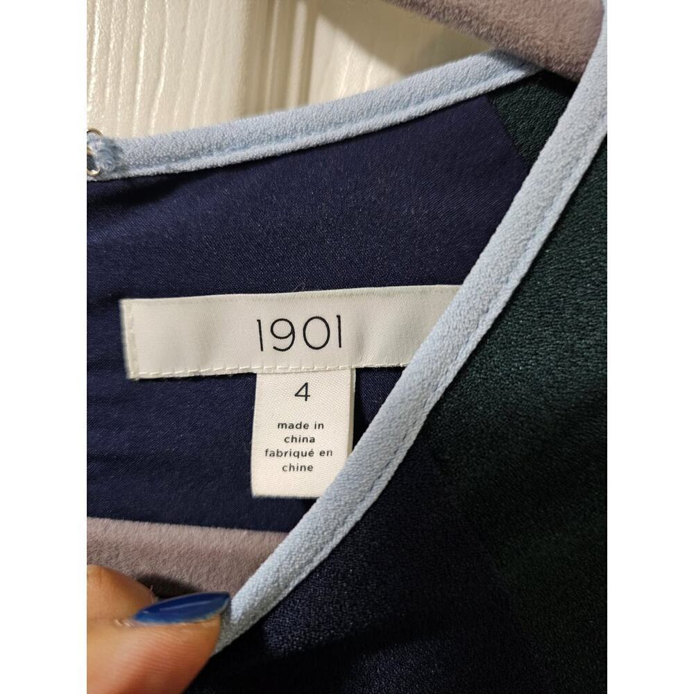 1901 NWT Sz4 Navy Blue Green block pleated fit n flare dress. Formal. Proper - Picture 3 of 16
